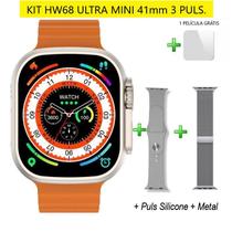 Smartwatch HW68 Ultra Mini Tela 1.75" 41mm Esporte e Saúde Kit 3 Puls Metal Preto