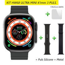 Smartwatch HW68 Ultra Mini Tela 1.75" 41mm Esporte e Saúde Kit 3 Puls Metal Preto