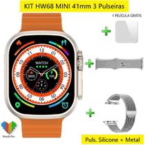 Smartwatch HW68 Ultra Mini Tela 1.75" 41mm HD Nfc redes Sociais Saúde Kit 3 Puls Cor Prata