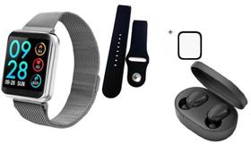 Smartwatch Inteligente P70 preto mais fone de ouvido bluetooth mais 2 pulseiras e Pelicula