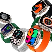 Smartwatch K9 Ultra Pro Com 7 Pulseiras 49mm Caixa Prata Pulseira Verde-escuro Bisel Prata Desenho Da Pulseira Oceano