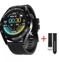 Smartwatch Redondo Relógio Hw28 Digital Analógico Preto + Pulseira Couro Preta