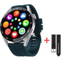 Smartwatch Redondo Relógio Hw28 Digital Analógico Verde + Pulseira Couro Preta