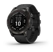 Smartwatch Relógio Garmin Fenix 7 Pro Safira Solar Cinza Carbono DLC Titânio c/ pulseira Preta AS com Monitor Cardíaco de Pulso com GPS 47mm