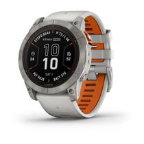 Smartwatch Relógio Garmin Fenix 7X Pro Safira Solar Titânio c/ pulseira Cinza/Laranja AS com Monitor Cardíaco de Pulso com GPS 51mm