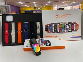 Smartwatch relógio inteligente w57 pm preto + kit 7 pulseiras - bazik prime