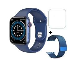 Smartwatch Relógio W27 Serie 7 -I W O + Pulseira Magnetica + película Gel - Azul