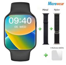 Smartwatch Relógio W29 Pro Microwear Watch 9 Pro Tela 2.02' prova d'água - Preto 2024 Kit 3 Puls
