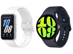 Smartwatch Samsung Watch6 LTE 44mm Grafite 16GB - Bluetooth + Smartband Samsung Galaxy Fit3 Prata