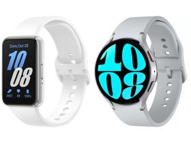 Smartwatch Samsung Watch6 LTE 44mm Prata 16GB - Bluetooth + Smartband Samsung Galaxy Fit3 Prata