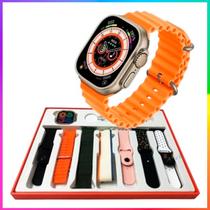 Smartwatch Serie 9 Ultra Laranja + 7 Pulseiras modos esportivos, troca foto de fundo, bluetooth Android e iOs Masculino Smartwatch Serie 9 Ultra Laranja + 7 Pulseiras modos esportivos, troca foto de fundo, bluetooth Android e iOs Masculino
