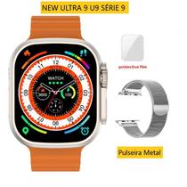 Smartwatch Ultra 9 U9 Serie 9 Ligaç. Rede Social+Saúde GPS + Puls. Metal+Película
