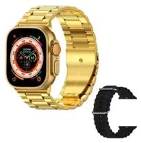 Smartwatch Ultra Mini Gold 2 Pulseiras Aço + Silicone