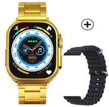 Smartwatch Ultra Mini Inteligente Dourado Gold + Pulseira Ocean Preta