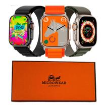 Smartwatch w69 ultra mini 45mm relógio prata pulseira extra e case de proteção