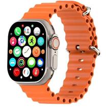 Smartwatch W69 Ultra Relógio Series 9 Android Ios Tela Super Amoled Nfc Esportes Músicas Cor Prata e Pulseira Laranja
