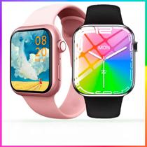 Smartwatch Watch 9 Pro Rosa Inclusas 2 Pulseiras Troca Foto de Fundo, Faz e Recebe Ligações, à Prova D'gua Original com