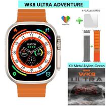 Smartwatch WK8 Ultra Tela 2.05" HD Nfc redes Sociais Saúde Kit 3 Puls + Película U 8 9 preto