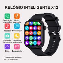 Smartwatch X12 Tela 183 Chamadas MUsica e Fitness Preto