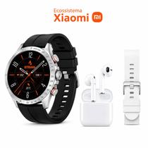 Smartwatch Xiaomi, Solar Pro Tela 1.43 Amoled Certificação Militar com 1 Pulseiras Extra 1 Fone Tws Bluetooth I12 Sem fio