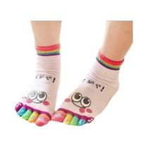 Smiley Bear Five-toed Crew Cartoon Algodão Engraçado Meias Curtas Casuais