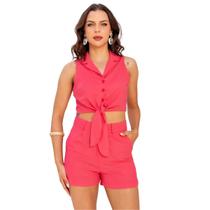 Sml Fashion Conjunto Cropped Nó E Shorts Premium Tendencia