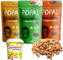 Snacks de Proteína Vegano Natural Sem Açúcar + Castanha do Caju 500g + Pasta de Amendoim 450g - Combo Protein 12 Unid