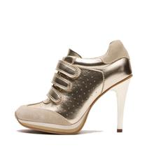 Sneaker Heels Wnshonzy High Heel Gold Suede Leather para mulheres Sneaker Heels Wnshonzy High Heel Gold Suede Leather para mulheres