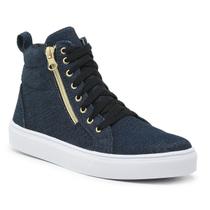 Sneaker Tênis Casual Botinha Feminina Cano Alto Sola Alta Emborrachada Zíper Lateral Amarração