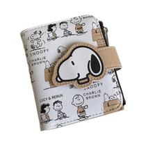 Snoopy Carteira De Couro Pu Anime Com Zíper Bolsa De Moedas Com Vários Slots Porta Identificação De