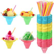 Snow Cone Cup Boao, 200 unidades de flores coloridas com colher, palha, 200 ml Snow Cone Cup Boao, 200 unidades de flores coloridas com colher, palha, 200 ml