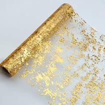 Snowkingdom Glitter Metal Gold Table Runner 11 polegadas x 100 pés polegadas de malha fina Sparkle Table Runner Roll Table Decorações para casamento nupcial, chá de bebê, festa de aniversário (1PC)