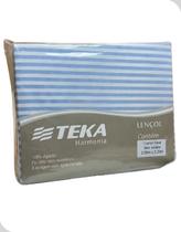 Sobre Lençol Casal Harmonia 2,00x2,20m Listrado Azul e Branco 100% Algodão