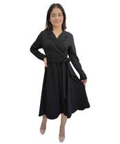 Sobretudo Feminino Social Transpassado Godê Preto