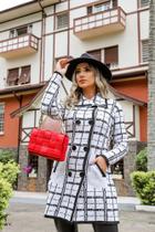 Sobretudo Jacard Xadrez Fio Mousse Tricot