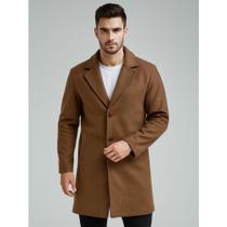 Sobretudo Masculino Casaco Longo Lã Batida Jaqueta Clássico Elegante Frio Estilo Inverno Refinado