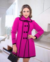 Sobretudo mousse feminino de tricot liso manga longa inverno moda premium ROSA