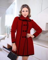 Sobretudo mousse feminino de tricot liso manga longa VERMELHO