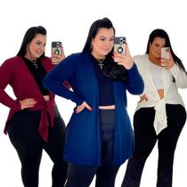 Sobretudo Plus Size Feminino Cardigan Canelado Moda Inverno do 48 ao 52