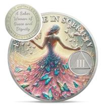 Sobriety Coin IELCJJ Artsy Grace Women 3 anos de recuperação