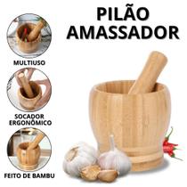 Socador De Alho Madeira Pilão De Bambu Pilao Amassador De tempero Machucador ervas Grãos Cozinha