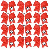 Soccer Cheer Bows Aileam de 8 polegadas para meninas, 12 peças vermelhas