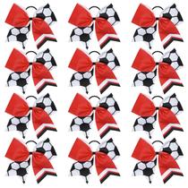 Soccer Cheer Bows Aileam de 8 polegadas para meninas, 12 unidades branco e vermelho