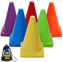 Soccer Cones Qtheaes 7 para treinamento, pacote com 36 para crianças, 6 cores