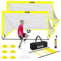 Soccer Goal FITFIZZ Portátil Pop Up de 6 x 4 pés com bola, escada e cones