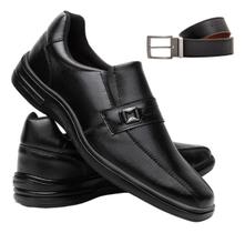 Social Masculino Preto Solado Ortopedico Calce Facíl Linha Conforto + Cinto 1.2m Macio e Elegante