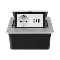 Socket De Mesa Pop-Up USB Tipo-C Em Metal Preto E Prata Para Escritório, Cozinha E Sala De Reuniões
