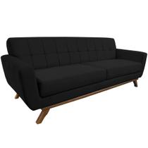 Sofá 03 Lugares 210cm com Base de Madeira Miami Veludo Preto - CasaePoltrona