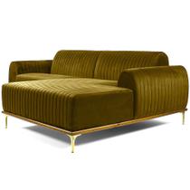 Sofá 03 Lugares 230 cm Chaise Esquerdo Molino Base Madeira Pés Gold Veludo Mostarda - CasaePoltrona