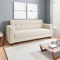 Sofá 03 Lugares Arezzo Linho Bege A19 Pés Chanfrado Tabaco D01 - D'Rossi